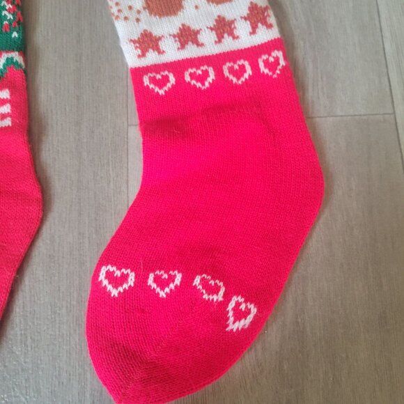 Vintage ROC Christmas Knitted Stockings Set Of 2 Angel & Bear Designs Red/White - Picture 6 of 9